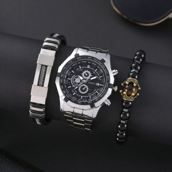 Ojelle New three-eye calendar decoration Stainless watch+2 Bracelet  jewelry sets - Image 2