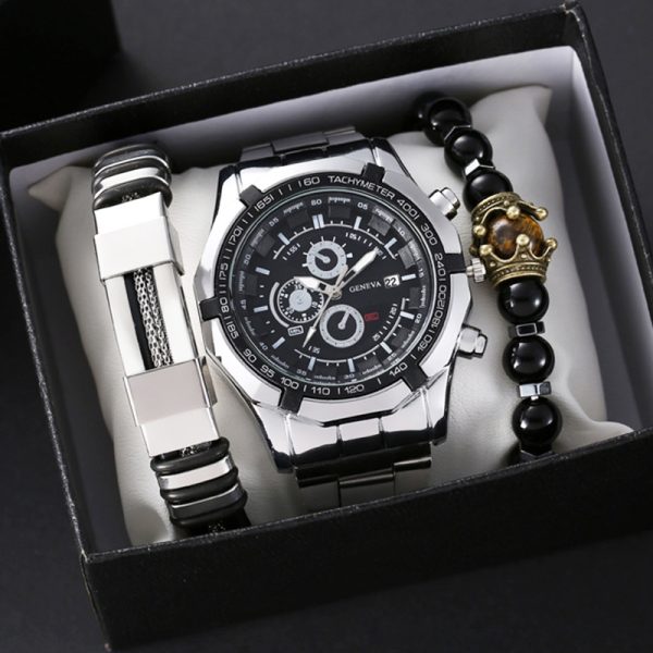 Ojelle New three-eye calendar decoration Stainless watch+2 Bracelet  jewelry sets