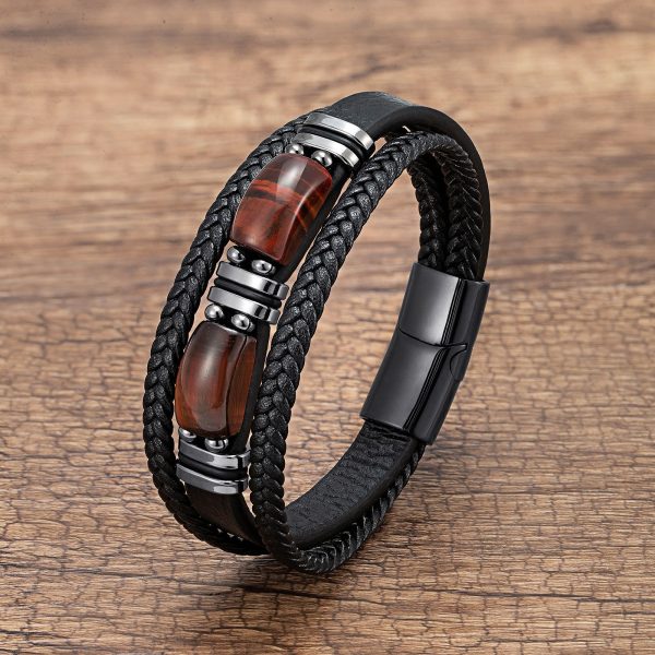 Ojelle Tiger eye multi-layer leather rope bracelet  stainless steel magnet buckle + Polarized sunglasses + ballpoint pen - Image 2