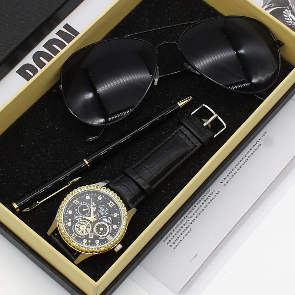 Ojelle DEBLVE luxury diamond waterproof leather Watch + Polarized sunglasses + ballpoint pen - Image 4